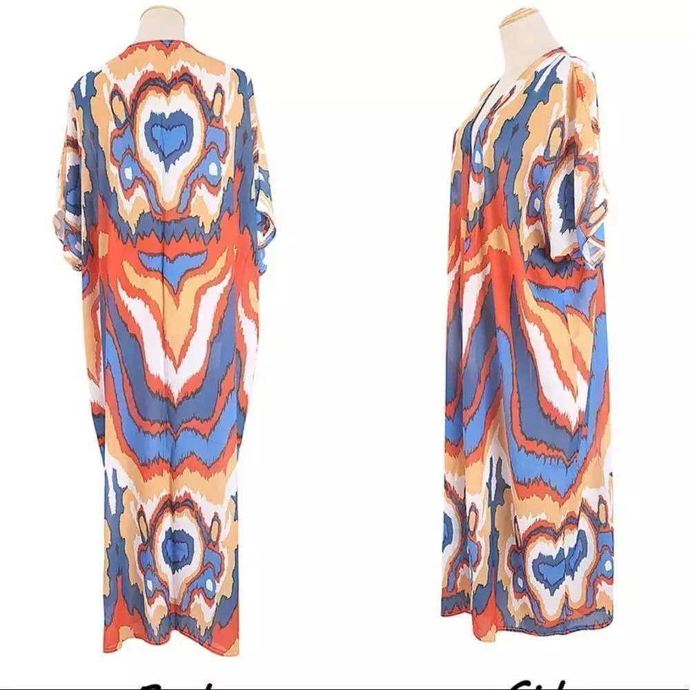 Multicolor Open Longline Three Quarter Sleeve Kimono Duster - Picture 12 of 15